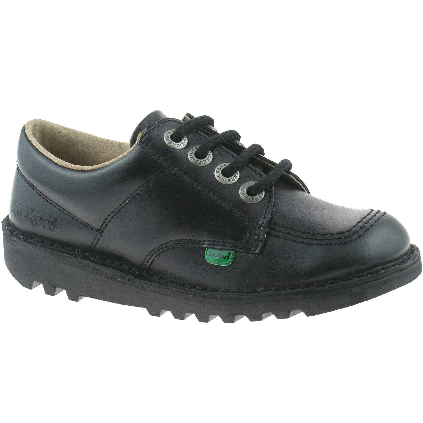Youths Kickers Kick Lo Core Black Leather Lace School Shoes KF0001003