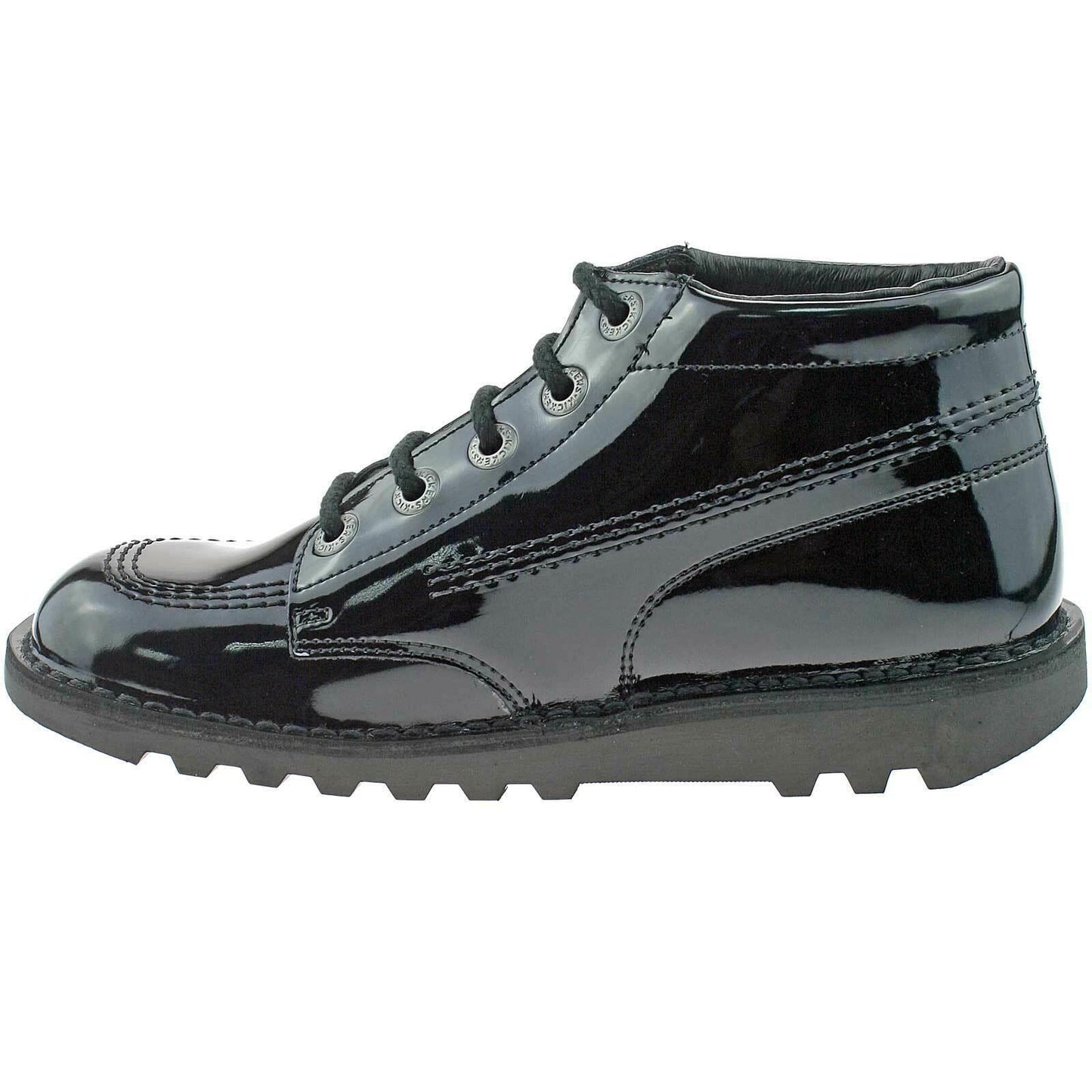 Girls Junior Kickers Kick Hi Black Patent Leather School Shoes Boots KF0000579