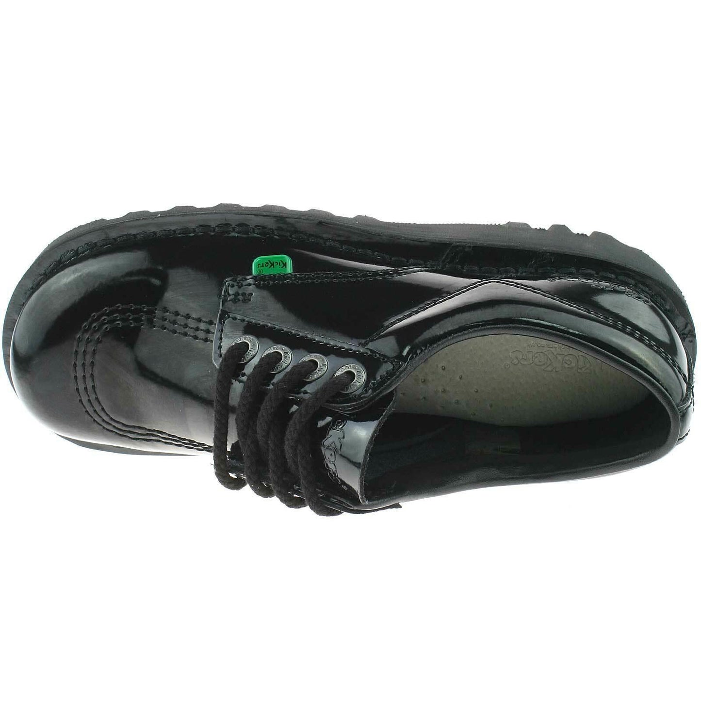 Womens Kickers Kick Lo Black Patent Leather Lace Up School Shoes 1-10688