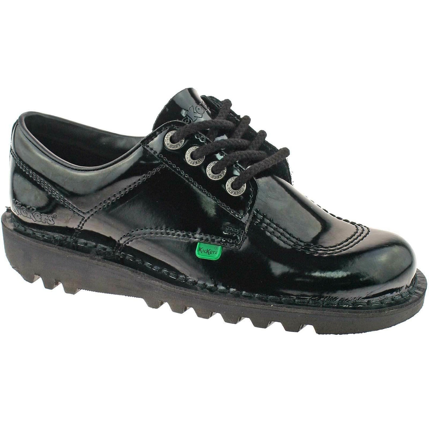 Womens Kickers Kick Lo Black Patent Leather Lace Up School Shoes 1-10688