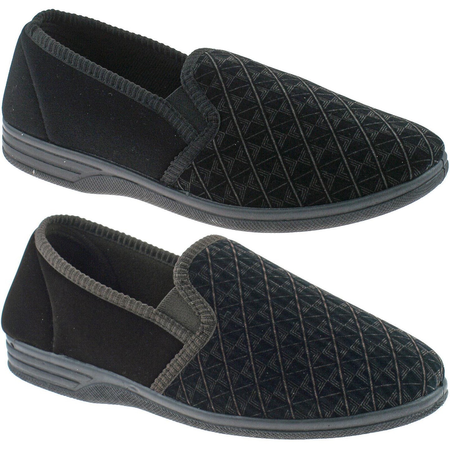Mens Zedzzz Warm Lined Velour Double Gusset Full Slippers Black Brown MS466
