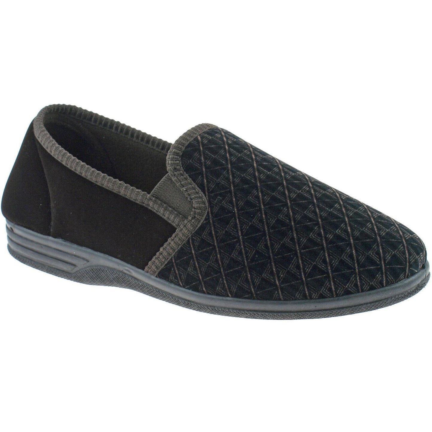 Mens Zedzzz Warm Lined Velour Double Gusset Full Slippers Black Brown MS466