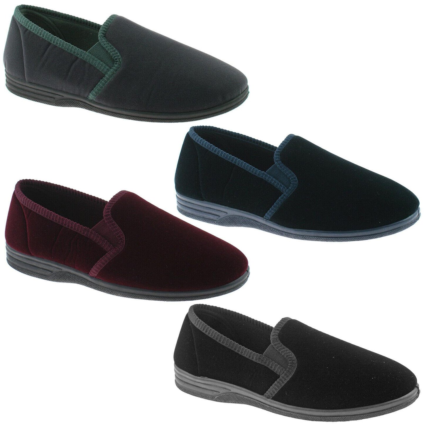 Mens Zedzzz Warm Lined Velour Double Gusset Full Slippers MS483
