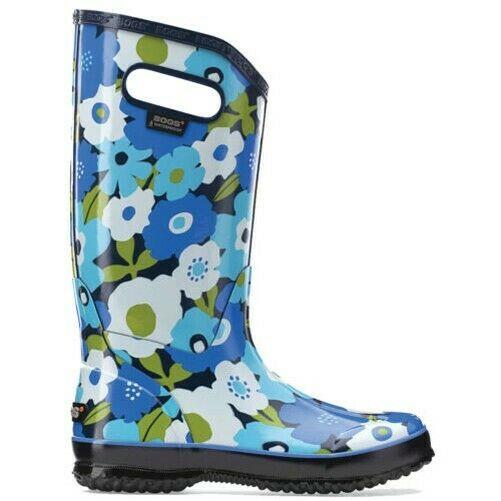 Ladies Bogs Spring Flowers Blue Multi Wellies Festival Rainboot 71897