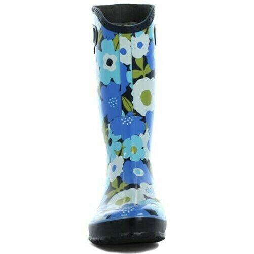 Ladies Bogs Spring Flowers Blue Multi Wellies Festival Rainboot 71897