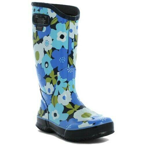 Ladies Bogs Spring Flowers Blue Multi Wellies Festival Rainboot 71897