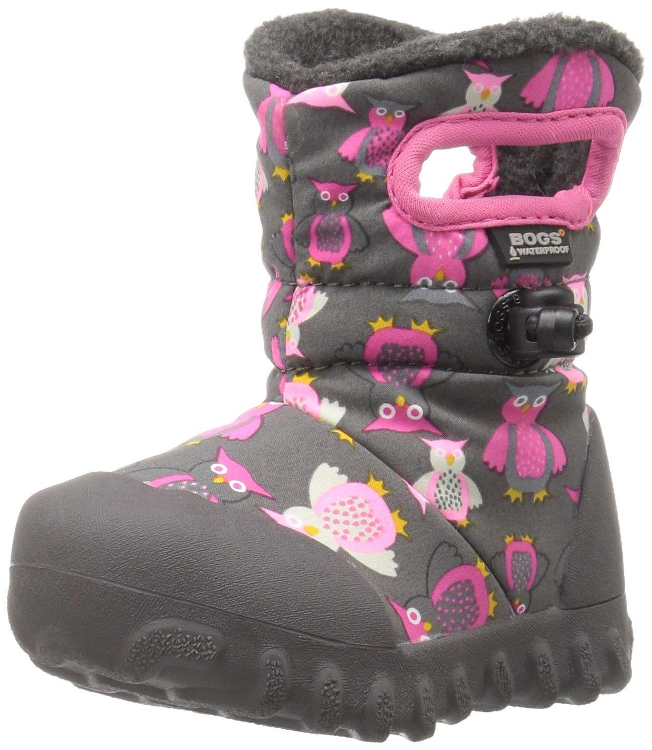 Girls Baby Bogs Puff Owl Dark Grey Pink Insulated Warm Lined Wellies Boots 720141