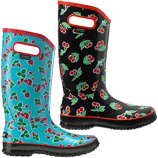 Ladies Bogs Fruit Cherry Strawberry Vintage Look Festival Wellies Boots 71714