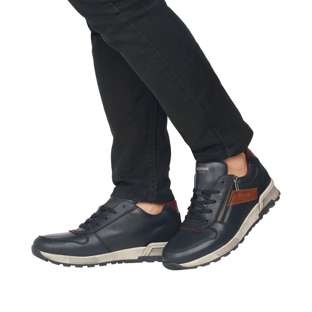 Rieker Mens 15103-14 Navy Faux Leather Lace Up or Side Zip Trainers