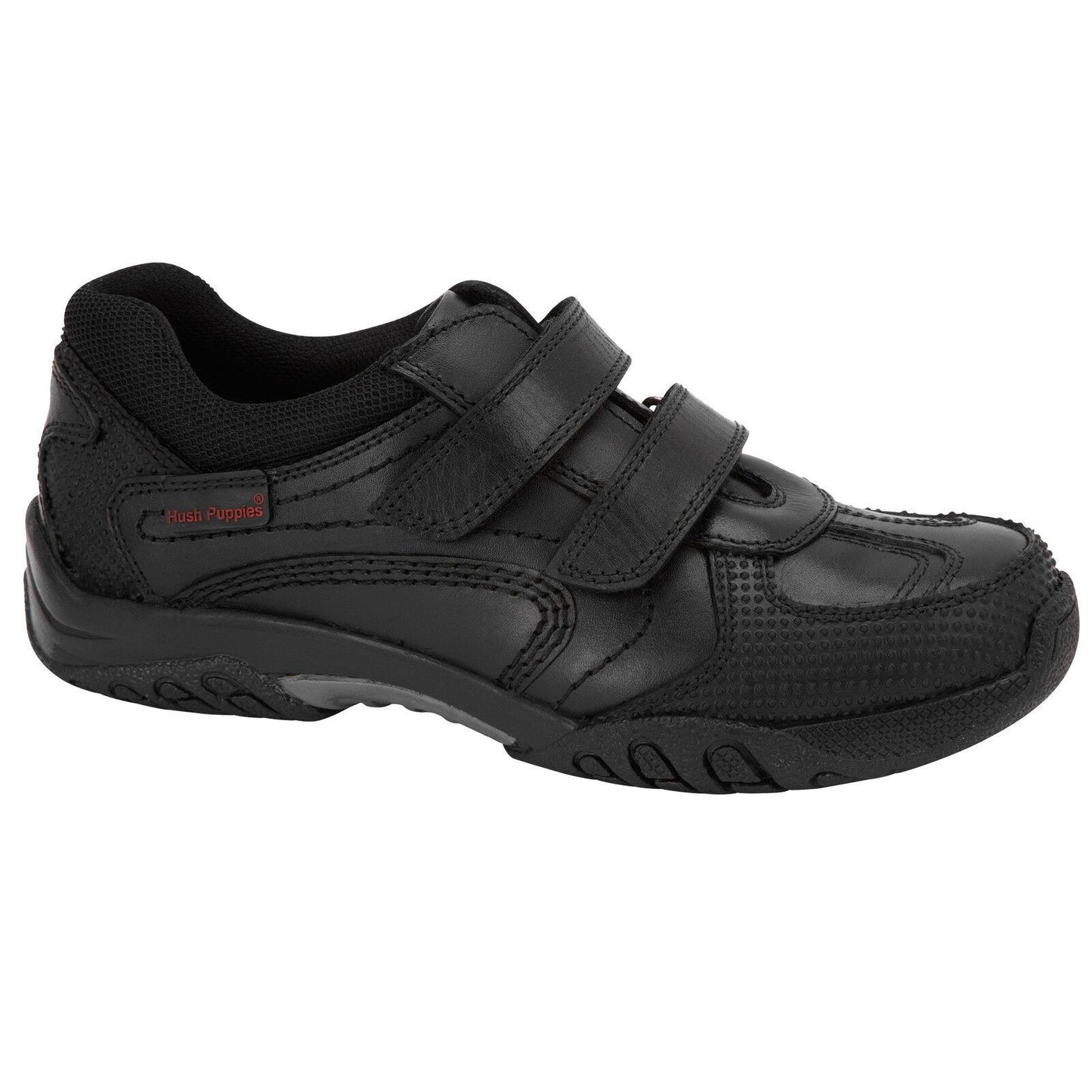 Boys Hush Puppies Jezza SNR Black Leather Double Strap School Shoes Size 3 – 9