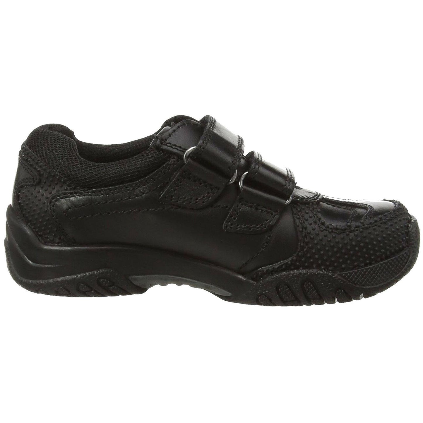 Boys Hush Puppies Jezza SNR Black Leather Double Strap School Shoes Size 3 – 9