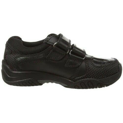 Boys Hush Puppies Jezza SNR Black Leather Double Strap School Shoes Size 3 – 9