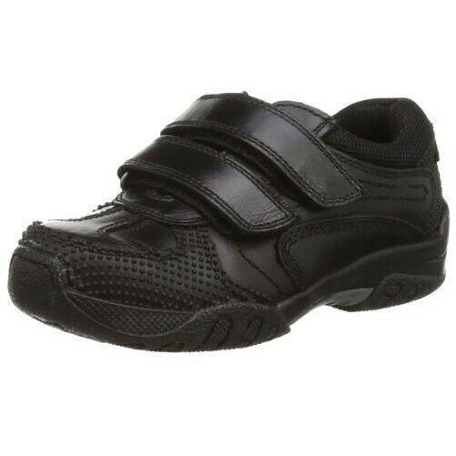 Boys Hush Puppies Jezza SNR Black Leather Double Strap School Shoes Size 3 – 9