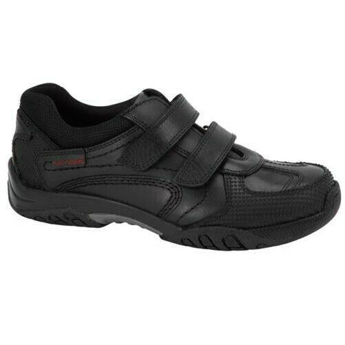 Boys Hush Puppies Jezza SNR Black Leather Double Strap School Shoes Size 3 – 9