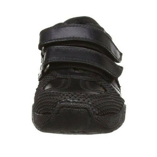 Boys Hush Puppies Jezza SNR Black Leather Double Strap School Shoes Size 3 – 9