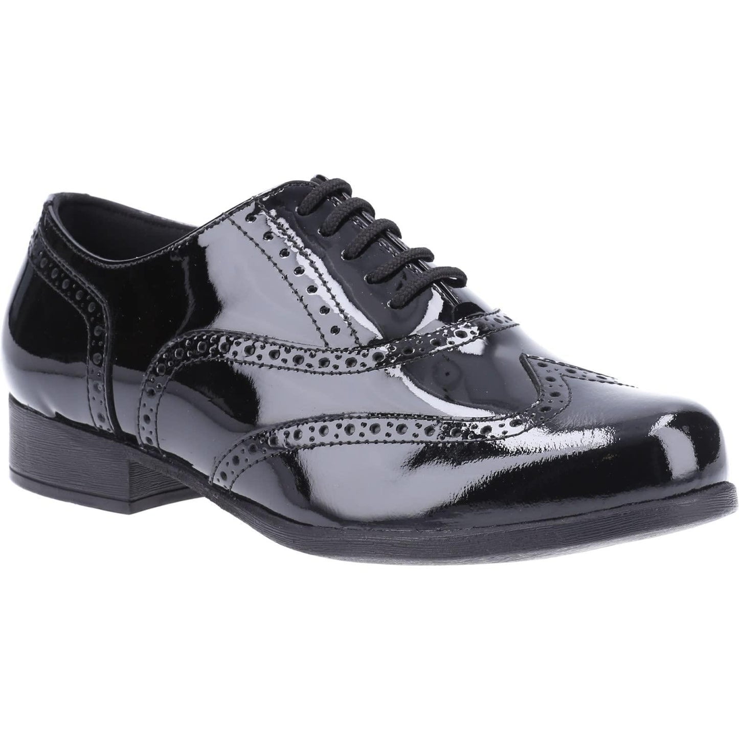 Girls Hush Puppies Kada Black Patent Brogue School Shoes