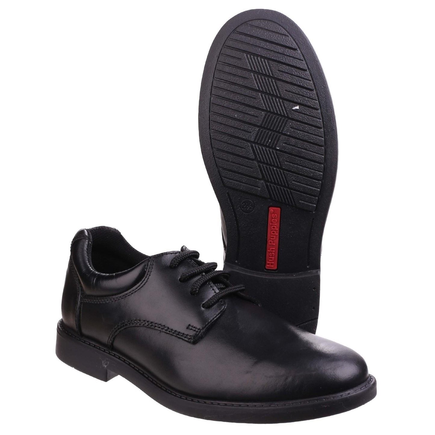 Boys Hush Puppies Tim Snr Black Leather Lace Up School Shoes