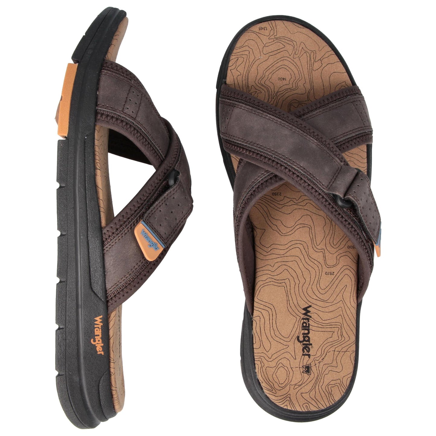 Wrangler Mens Cliff Cross Dark Brown Crossover Leather Slip On Sandals WM21132A