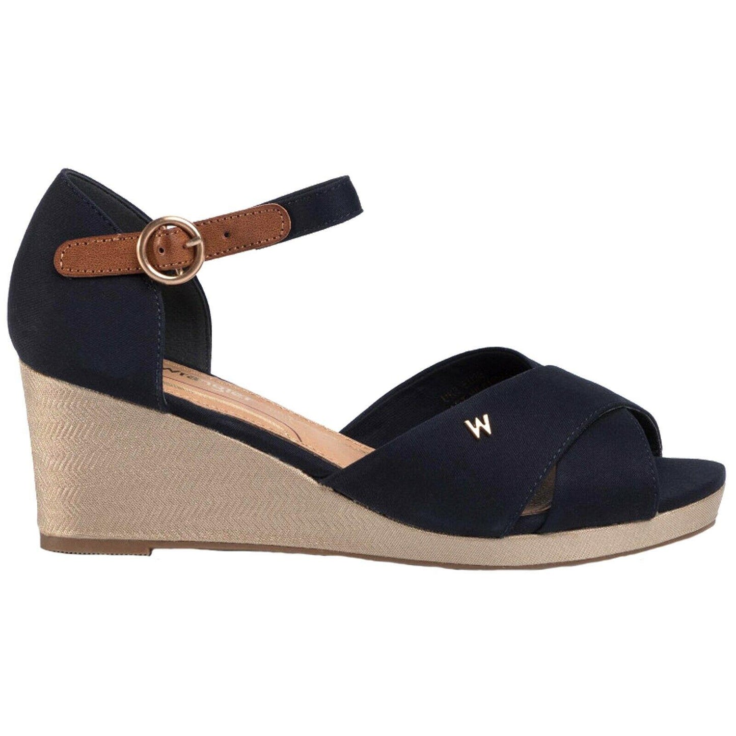 Ladies Wrangler Jazz Mila Navy Blue Cross Over Wedge Sandals Shoes