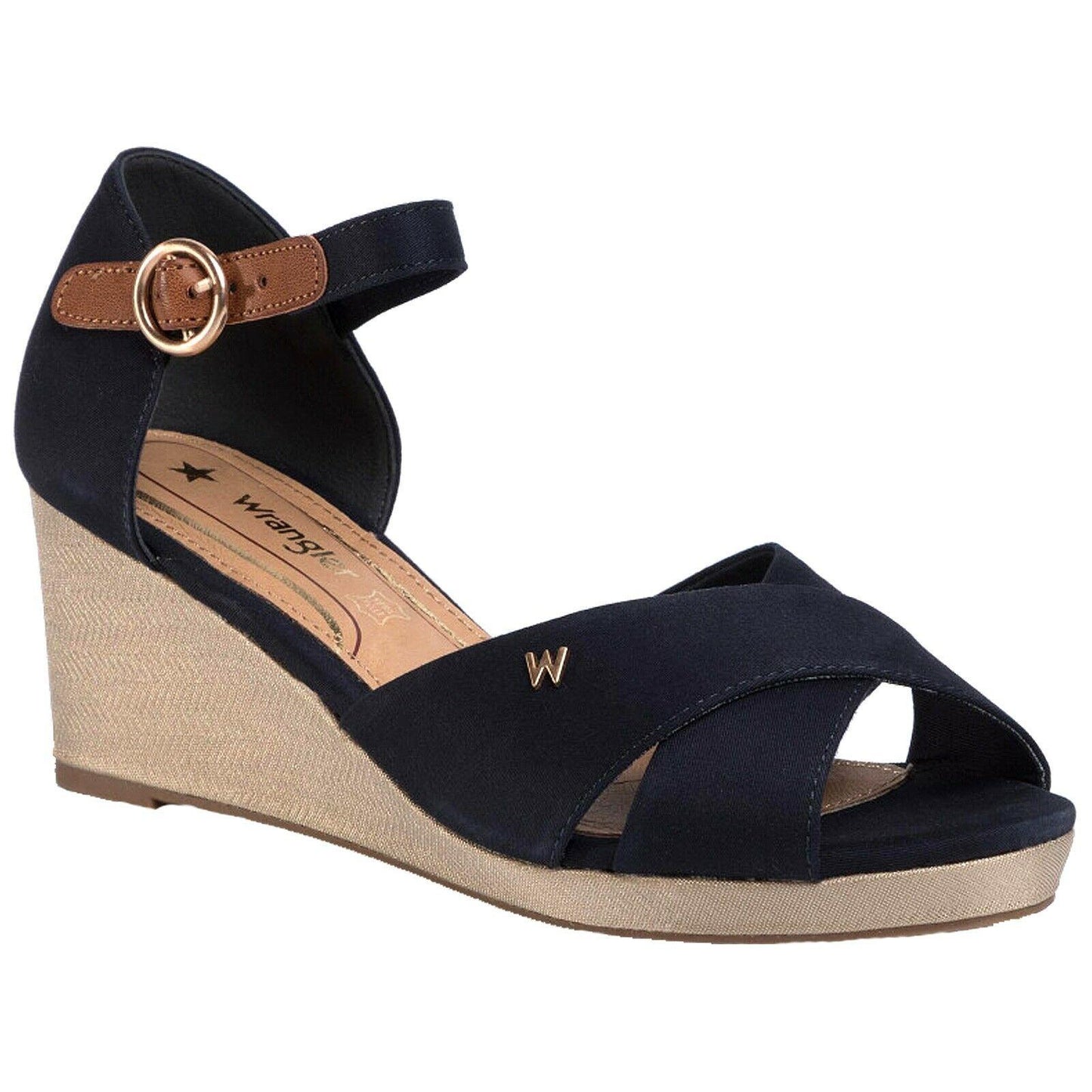 Ladies Wrangler Jazz Mila Navy Blue Cross Over Wedge Sandals Shoes