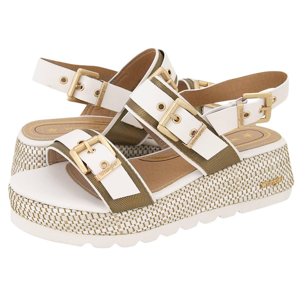 Wrangler Ladies Kim Strap Off White Gold Fixed Strap Slingback Platform Sandals