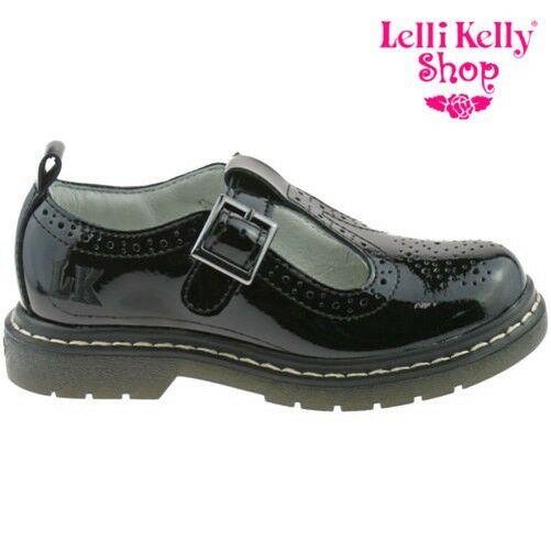Lelli Kelly LK8292 (DB01) Meryl T Bar Brogue Black Patent School Shoes F Fitting