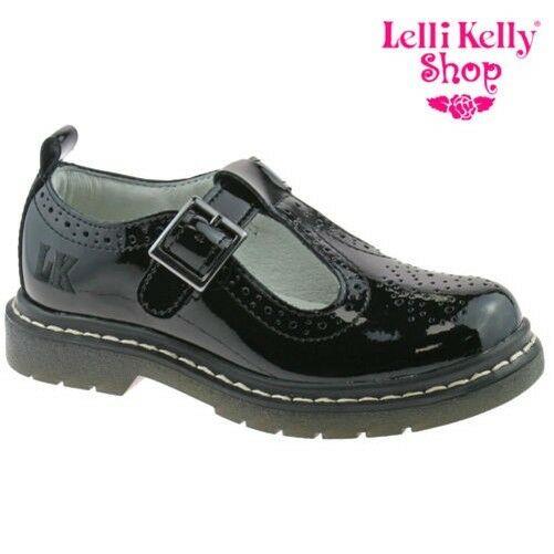 Lelli Kelly LK8292 (DB01) Meryl T Bar Brogue Black Patent School Shoes F Fitting