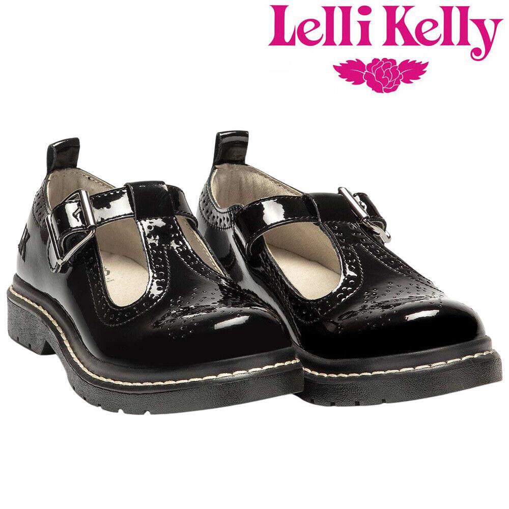 Lelli Kelly LK8292 (DB01) Meryl T Bar Brogue Black Patent School Shoes F Fitting