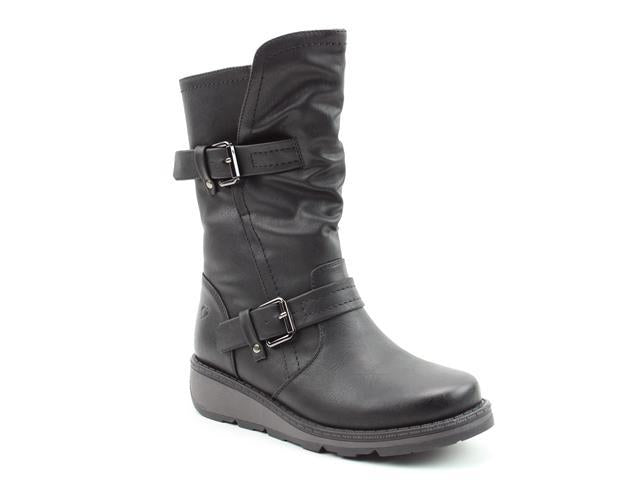 Heavenly Feet Hannah Black Mid-Calf Low Wedge Vegan Boots