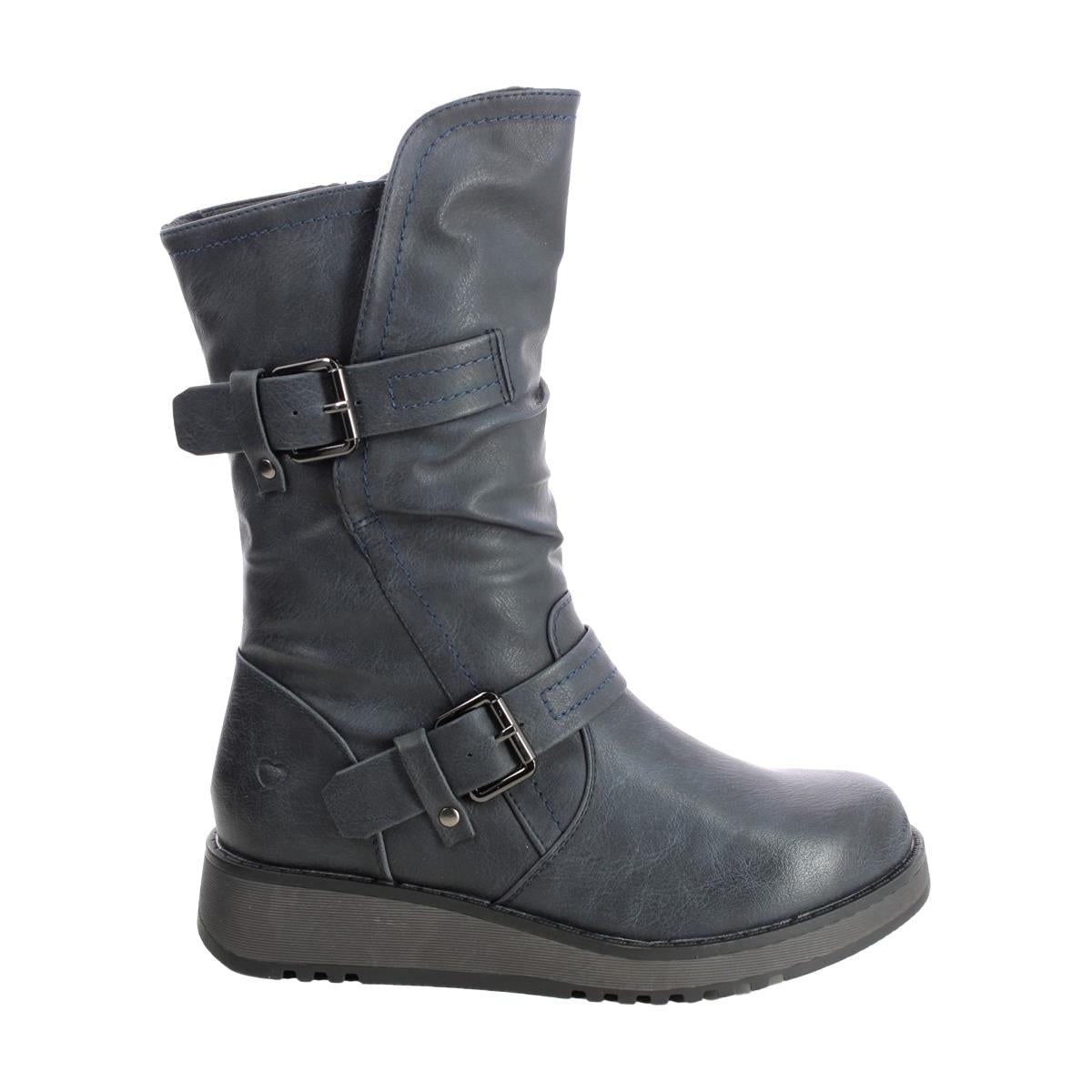 Heavenly Feet Hannah Navy Mid-Calf Low Wedge Vegan Boots