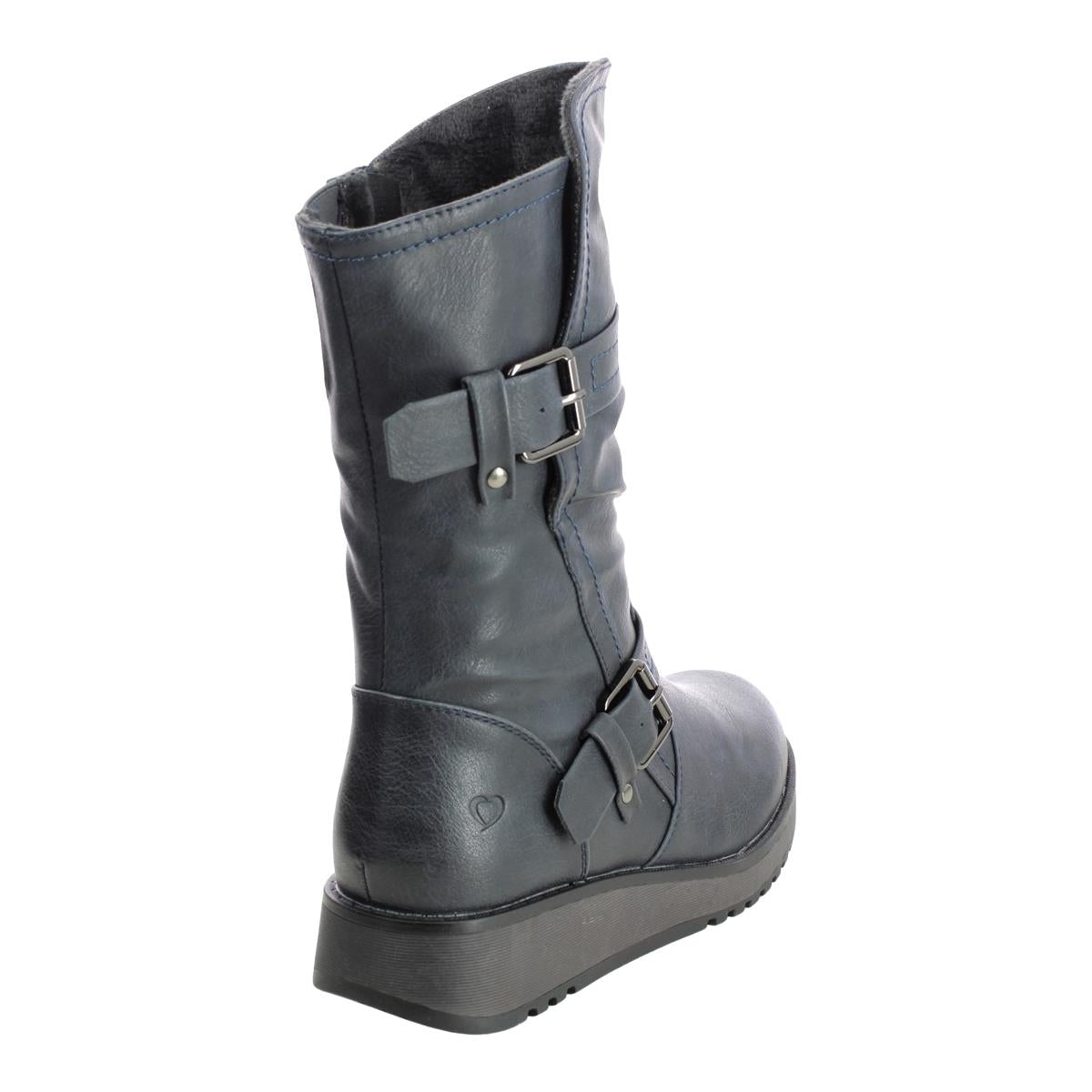 Heavenly Feet Hannah Navy Mid-Calf Low Wedge Vegan Boots