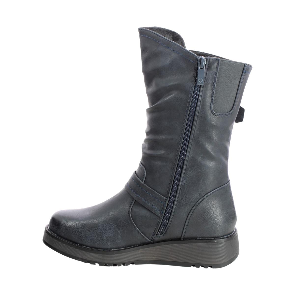 Heavenly Feet Hannah Navy Mid-Calf Low Wedge Vegan Boots