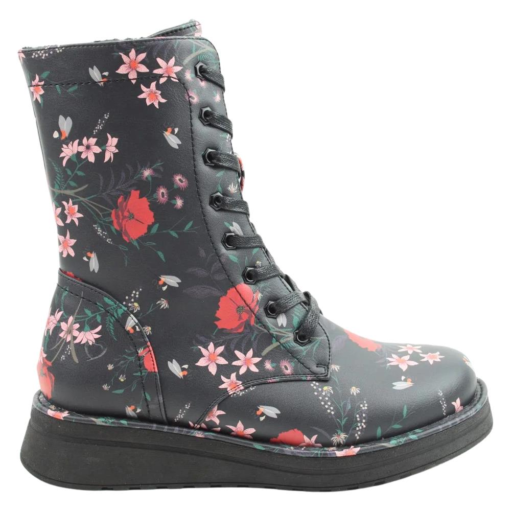 Heavenly Feet Martina 4 Black/Bee Flower Print Vegan Ankle Boots