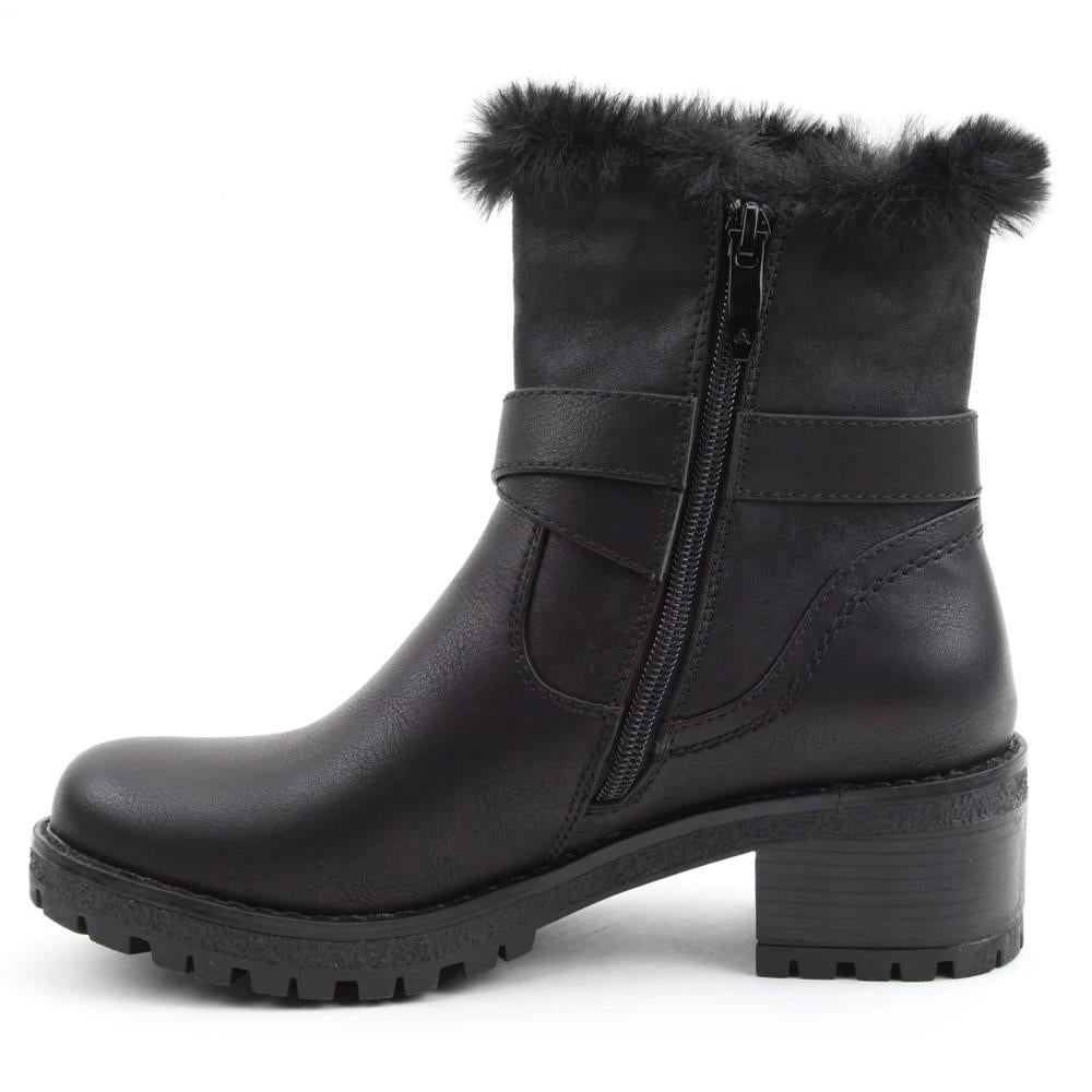 Heavenly Feet Women’s Bethany Black Faux fur & Faux Leather Vegan Ankle Boots