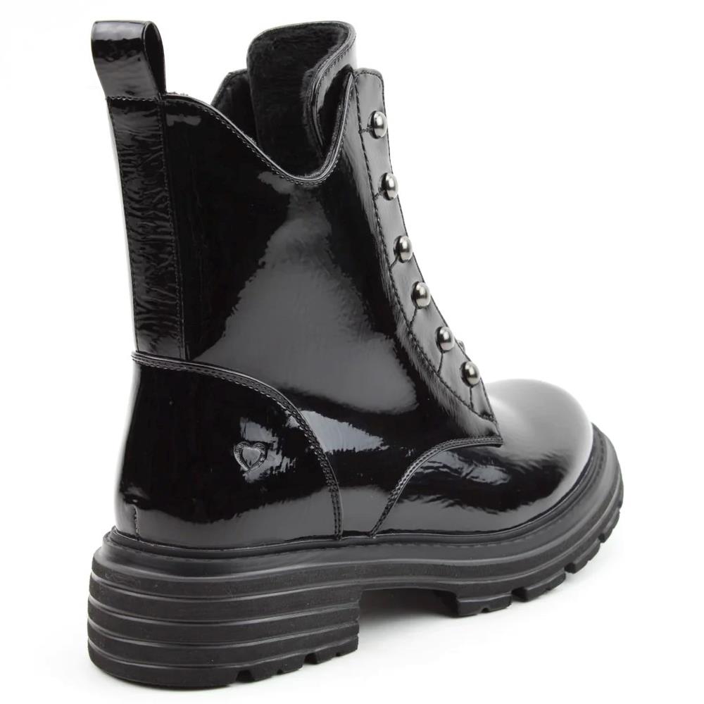 Heavenly Feet Women’s Links Black Faux Patent Leather Vegan Ankle Boots