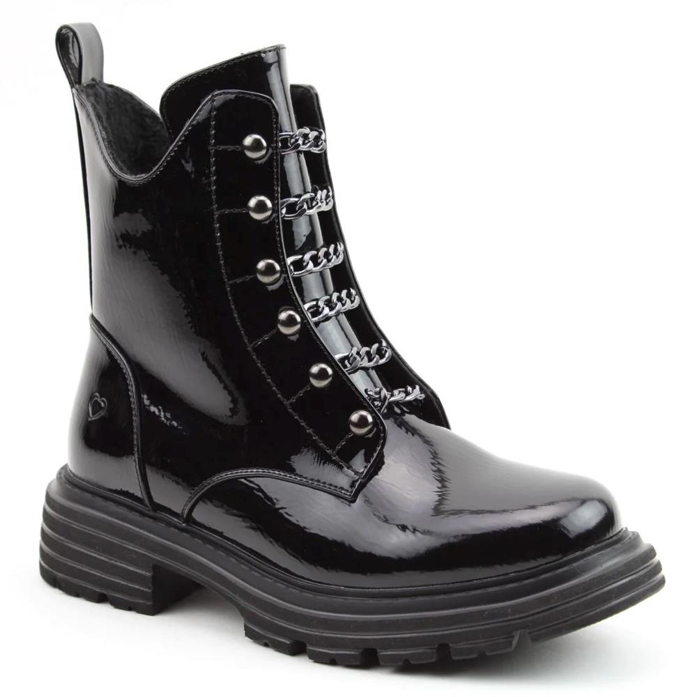 Heavenly Feet Women’s Links Black Faux Patent Leather Vegan Ankle Boots