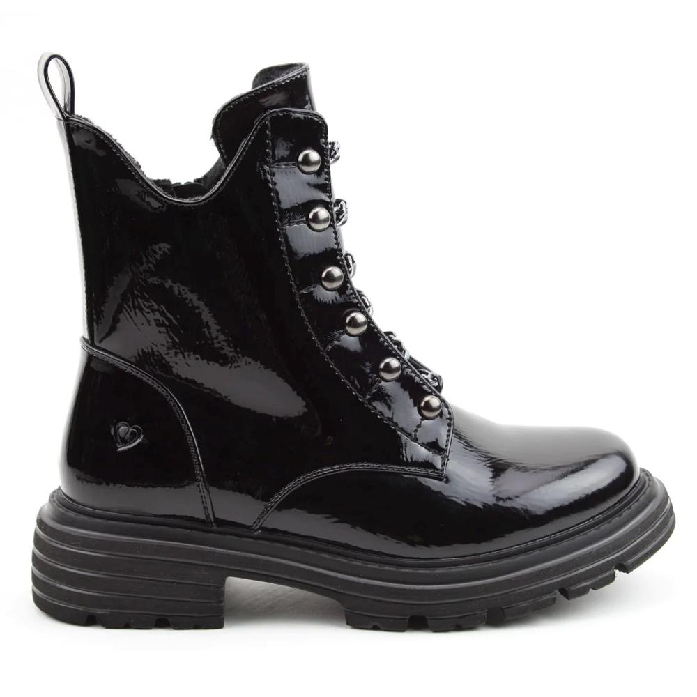 Heavenly Feet Women’s Links Black Faux Patent Leather Vegan Ankle Boots