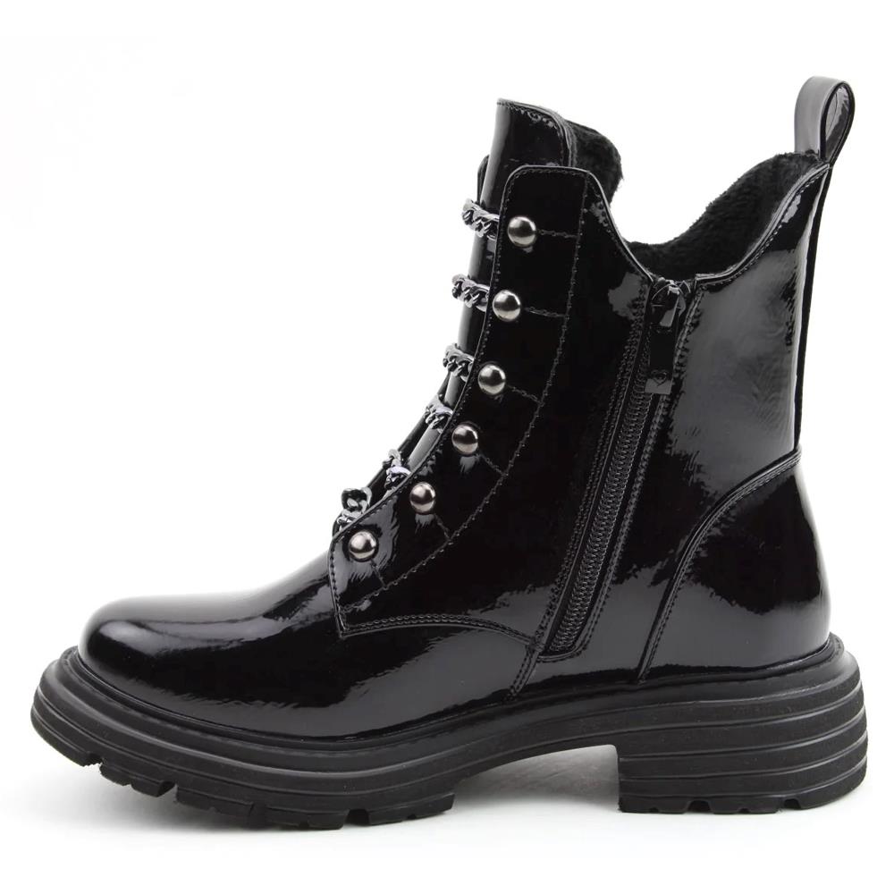 Heavenly Feet Women’s Links Black Faux Patent Leather Vegan Ankle Boots