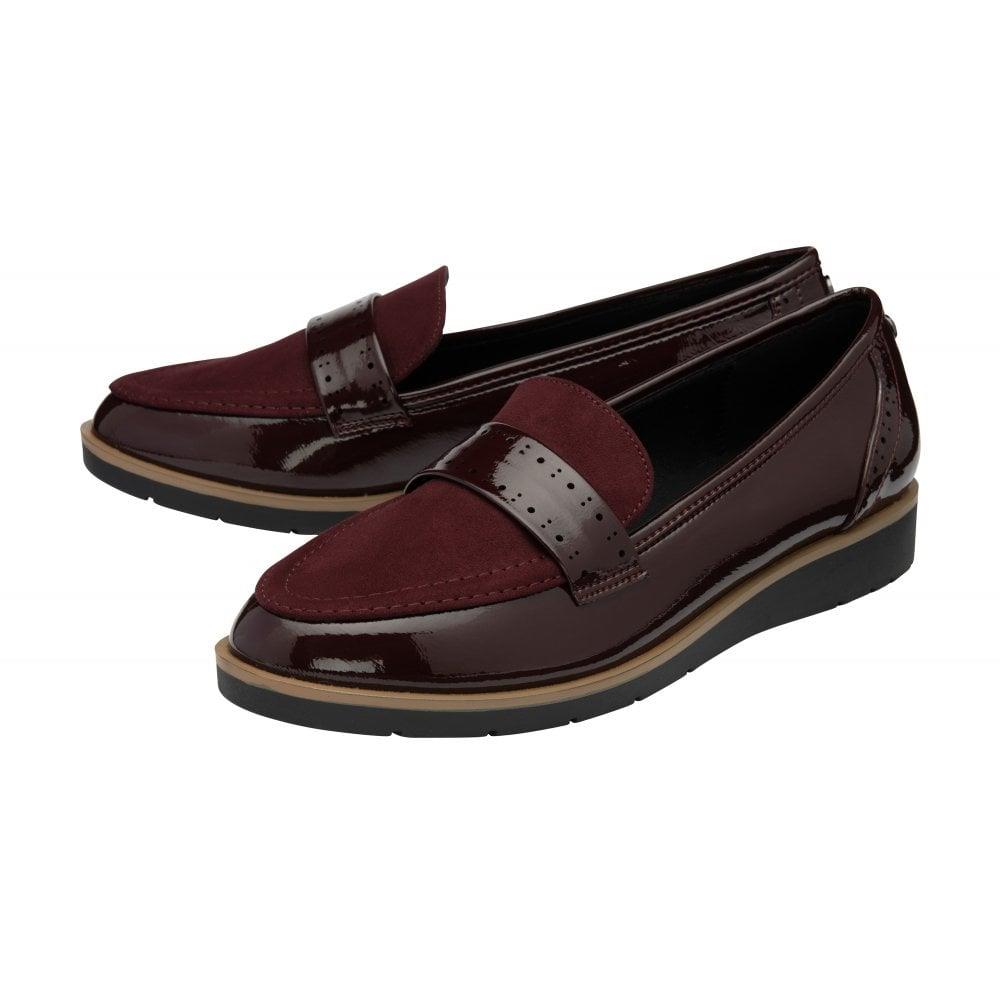 Lotus Cambridge Bordeaux Burgundy Slip On Wedge Loafer Shoes