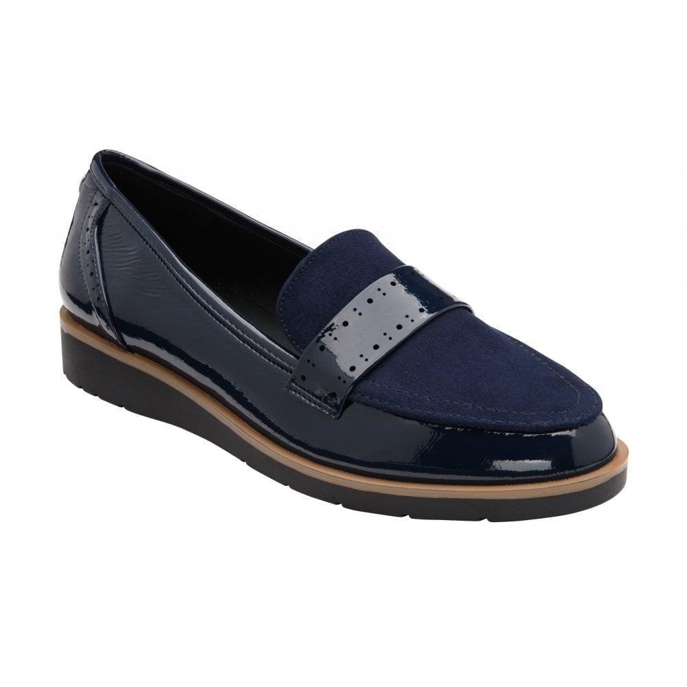 Lotus Cambridge Navy Slip On Wedge Loafer Shoes