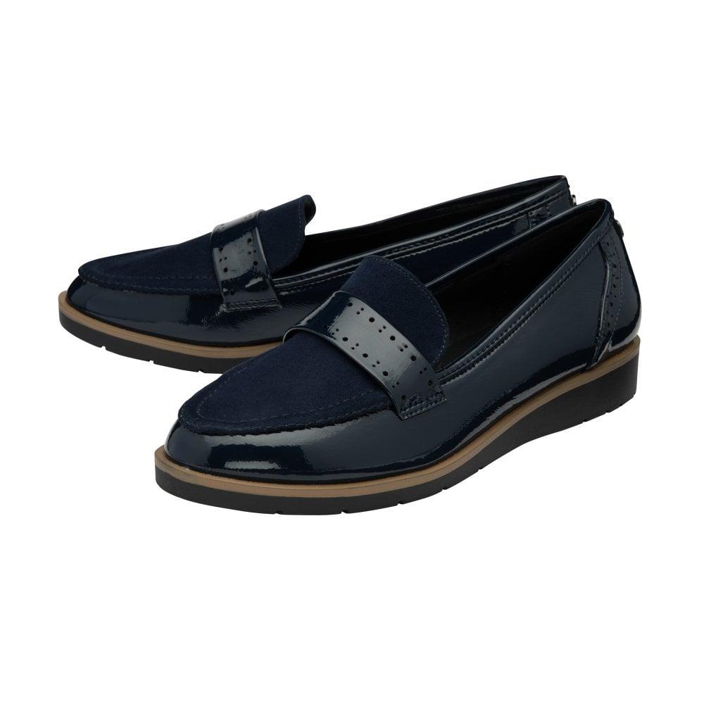 Lotus Cambridge Navy Slip On Wedge Loafer Shoes