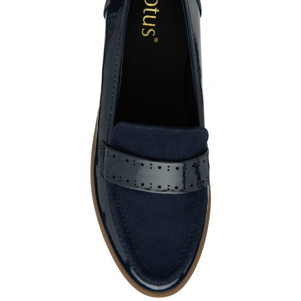 Lotus Cambridge Navy Slip On Wedge Loafer Shoes