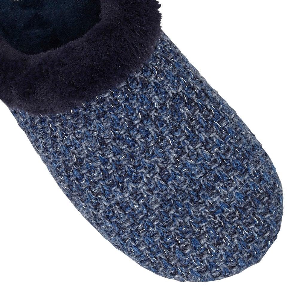 Lotus Ladies Ada Navy Faux Fur Textured Knit Slip On Mule Slippers