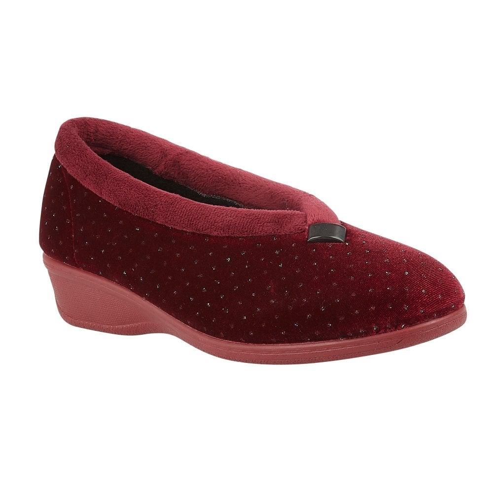 Lotus Ladies Beverley Bordeaux Sparkly Slip On Wedge Slippers