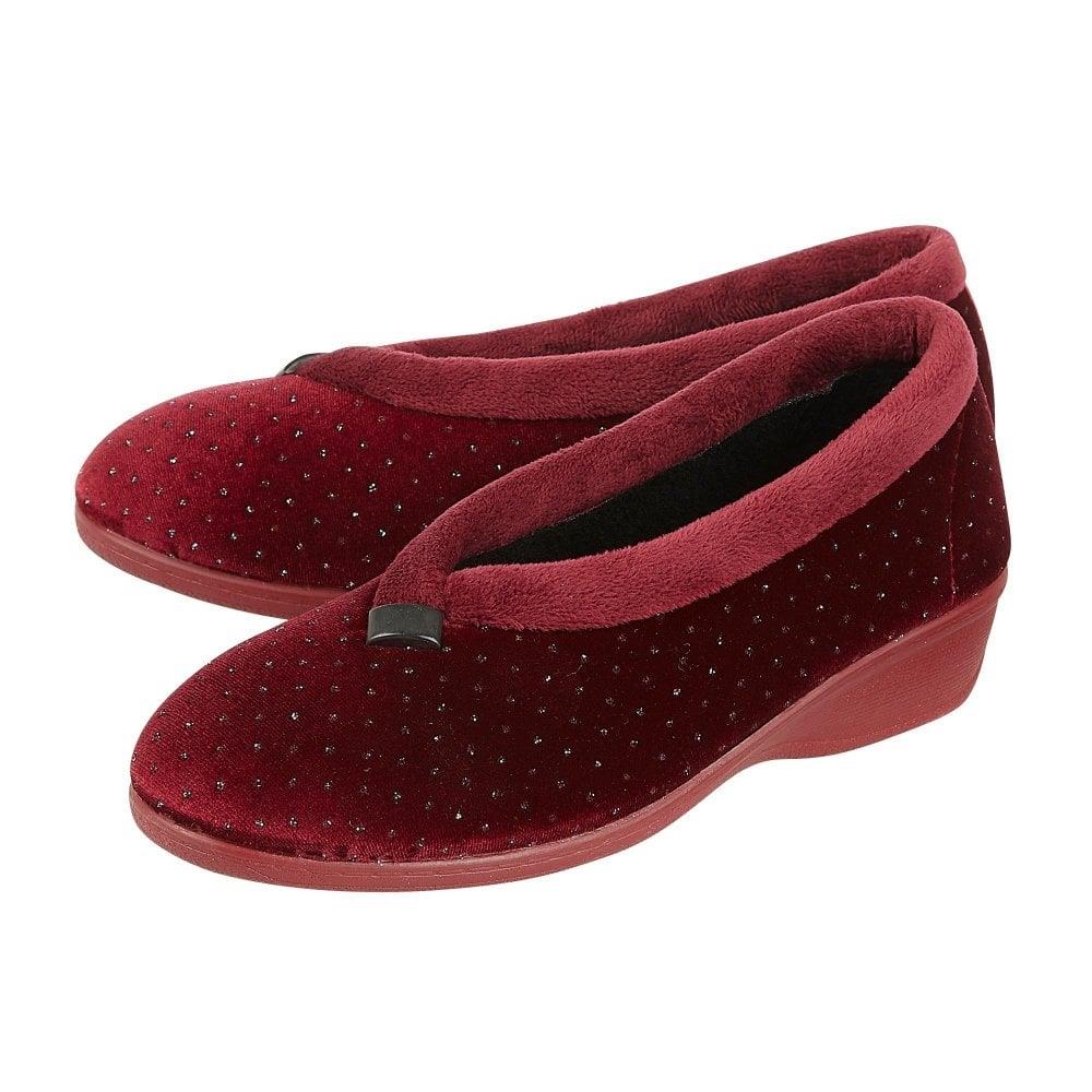 Lotus Ladies Beverley Bordeaux Sparkly Slip On Wedge Slippers