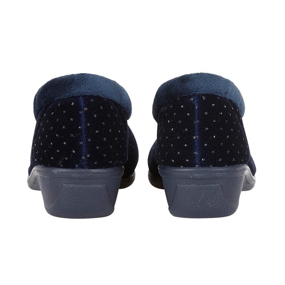 Lotus Ladies Beverley Navy Sparkly Slip On Wedge Slippers