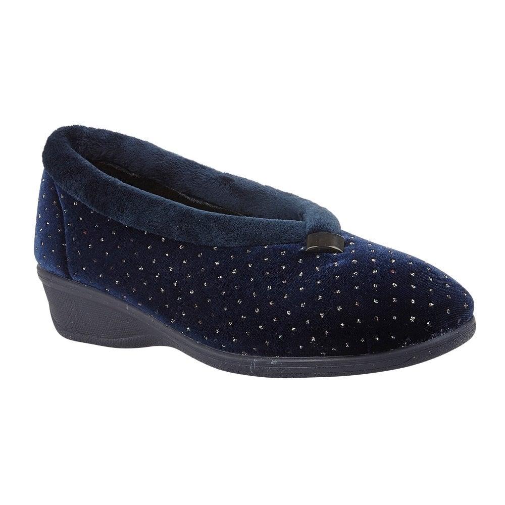 Lotus Ladies Beverley Navy Sparkly Slip On Wedge Slippers