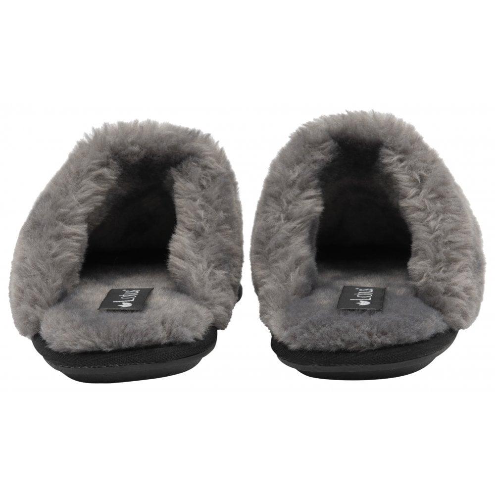 Lotus Ladies Eldora Black Faux Fur Suede Slip On Mule Slippers