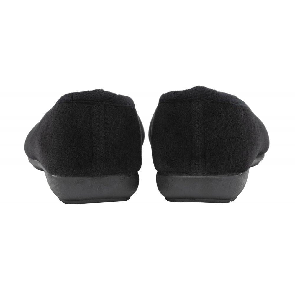 Lotus Ladies Lois Black Silver Glitter Heart Slip On Slippers