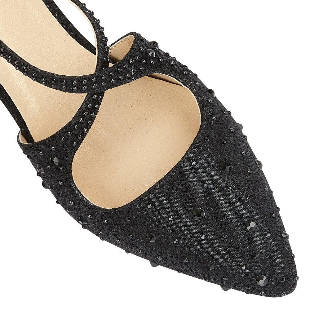 Lotus Ladies Panache Black Diamante Cross Over Prom Occasion Stiletto Court Shoes